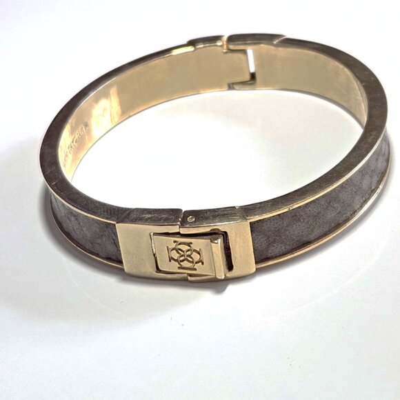 Ann Taylor Hinged Bangle Bracelet, Gold Tone with Snakeskin Design - Picture 3 of 10